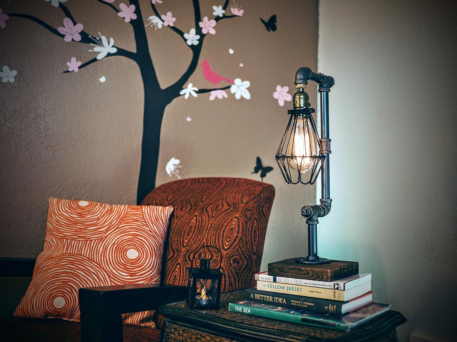 Bird Cage Designer Steampunk Water Piping Desk Top Table Lamp Real Wood Base Rustic Home Deco Steam Punk Industrial Loft Interior Design Bedside Minimalist Victorian Edison Iron Retro Lighting Lamps