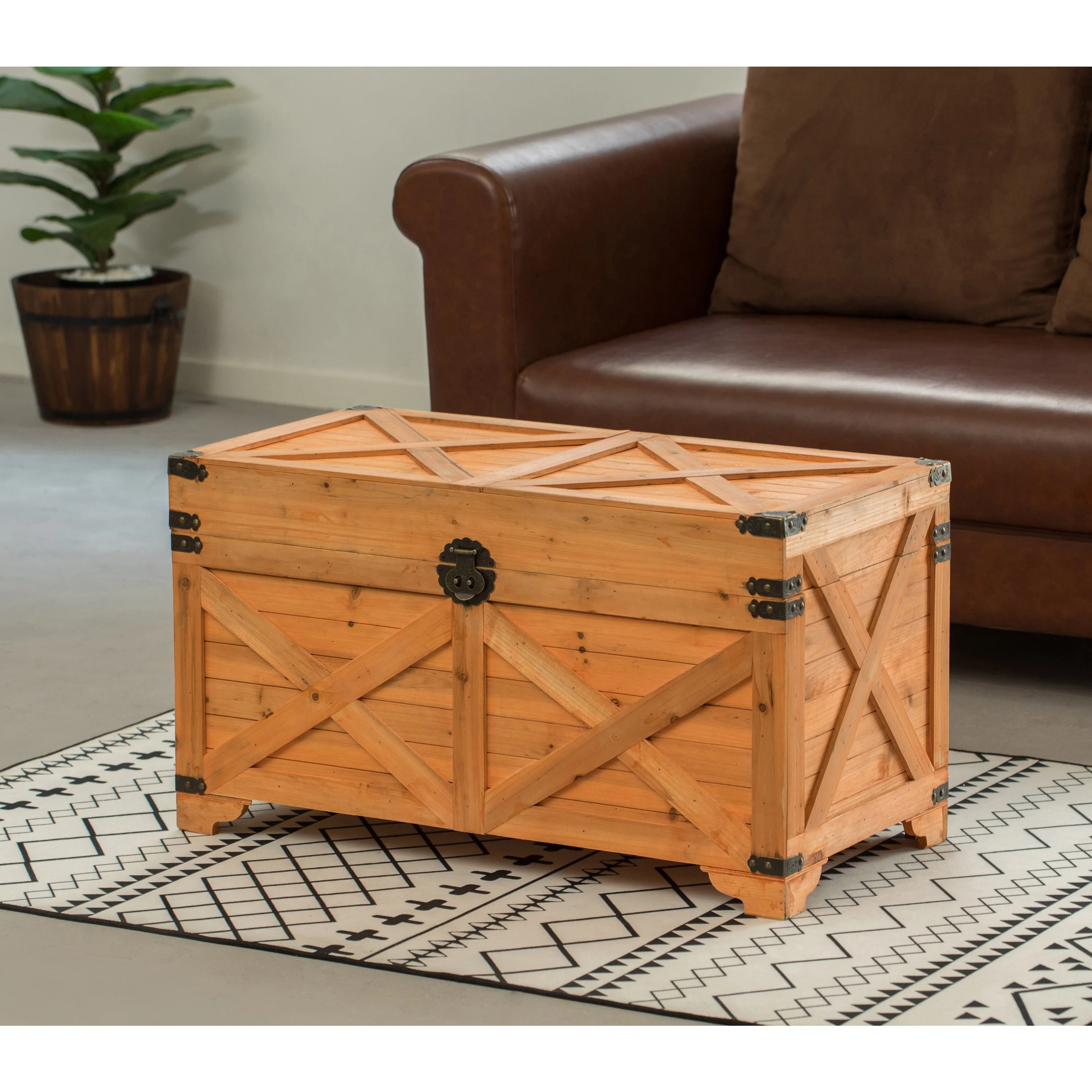 Barn Design Large Decorative Farmhouse Wooden Storage Trunk Chest