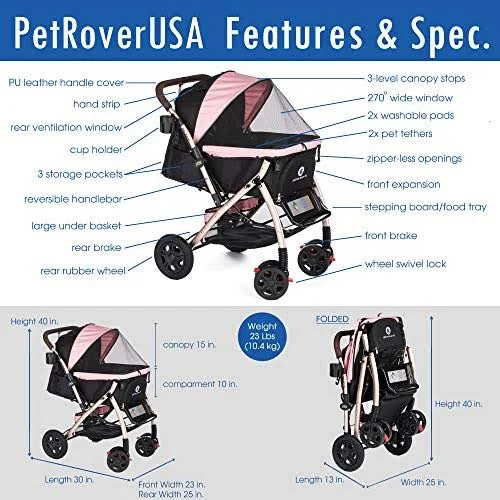 HPZ Pet Rover XL Extra-Long Premium Heavy Duty Dog/Cat/Pet Stroller Travel Carriage with Convertible Compartment/Zipperless Entr
