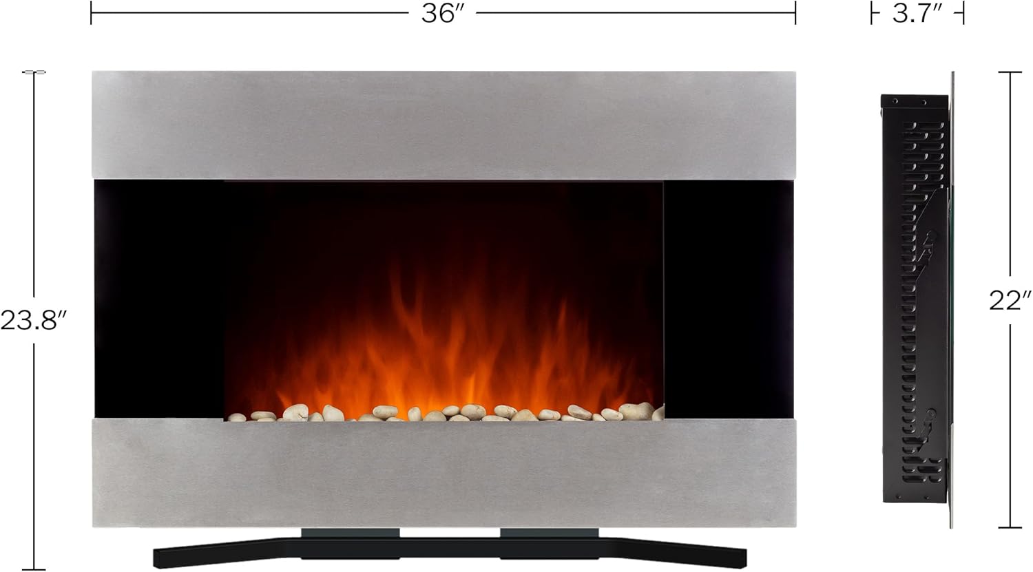 36-Inch Wall Mounted Electric Fireplace - Modern Stainless-Steel Fireplace with Floor Stand, Remote, and Adjustable Heat and Brightness by Northwest