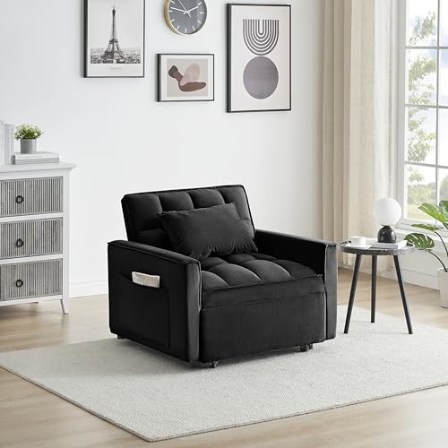Sleeper Single Recliner, Sofa Bed Chair 3 in 1 Convertible, Suitable for Small Spaces with Adjustable Back, for Living Room Furniture Sets, Bedroom, White
