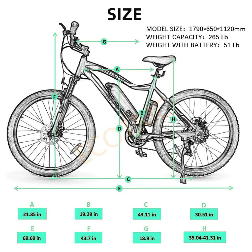 ECOTRIC UL Certified 500W Electric Bike 26" Adult Electric Bicycles 36V 12.5AH Removable Lithium Battery Ebike with Suspension Fork Aluminium Frame Beach Snow Mountain E-Bike for Adults