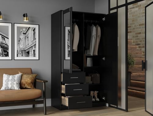 Palace Imports Metro 100% Solid Wood Wardrobe with Mirror, Mocha, 37.75" w x 72" h x 20.75" d