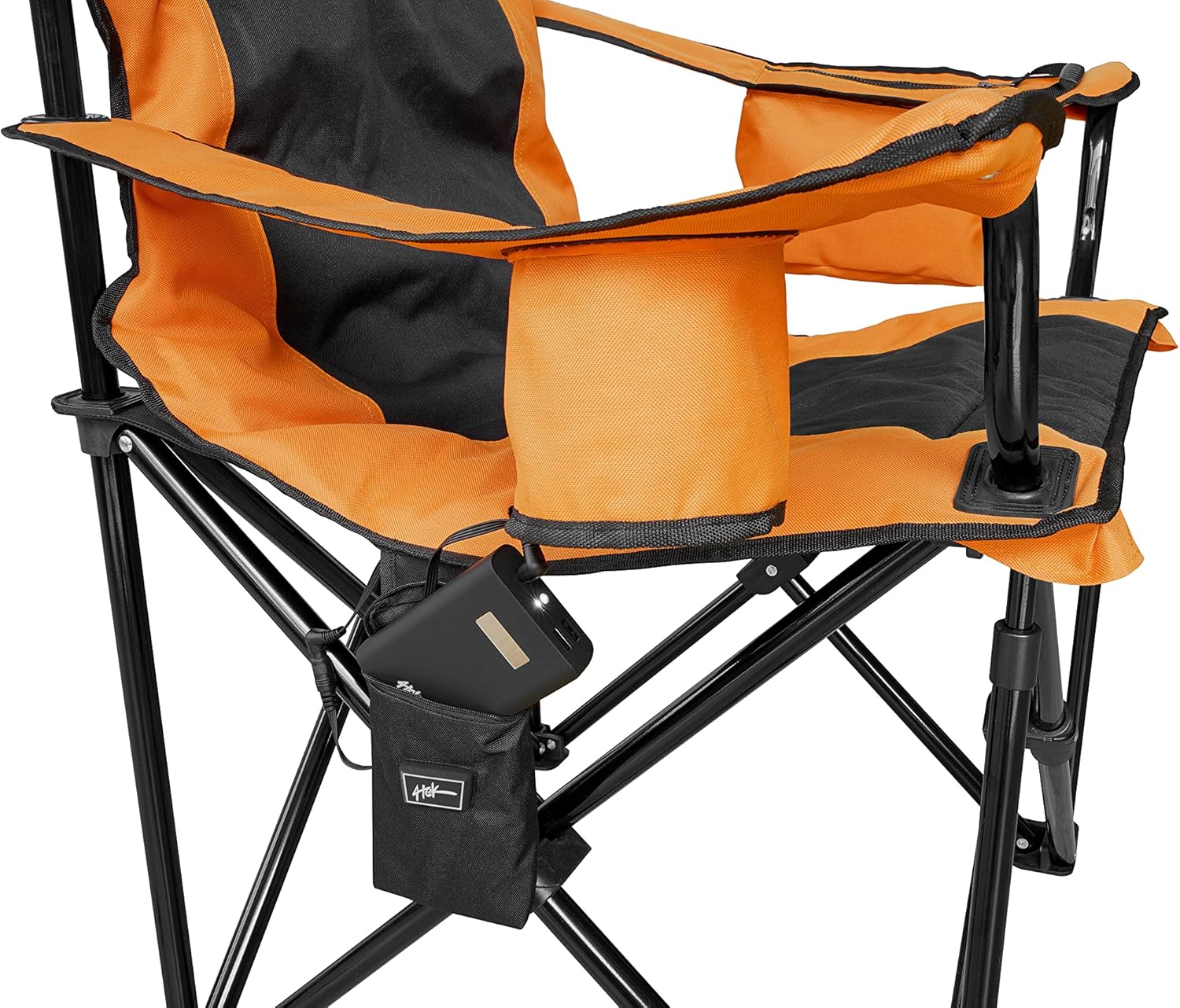 4Tek - Heated Chair - Portable Chair Perfect for Outdoor Camping, Sports, Beach, Lawn and Picnics | Orange & Black | Large Seat - Includes Battery Power Bank
