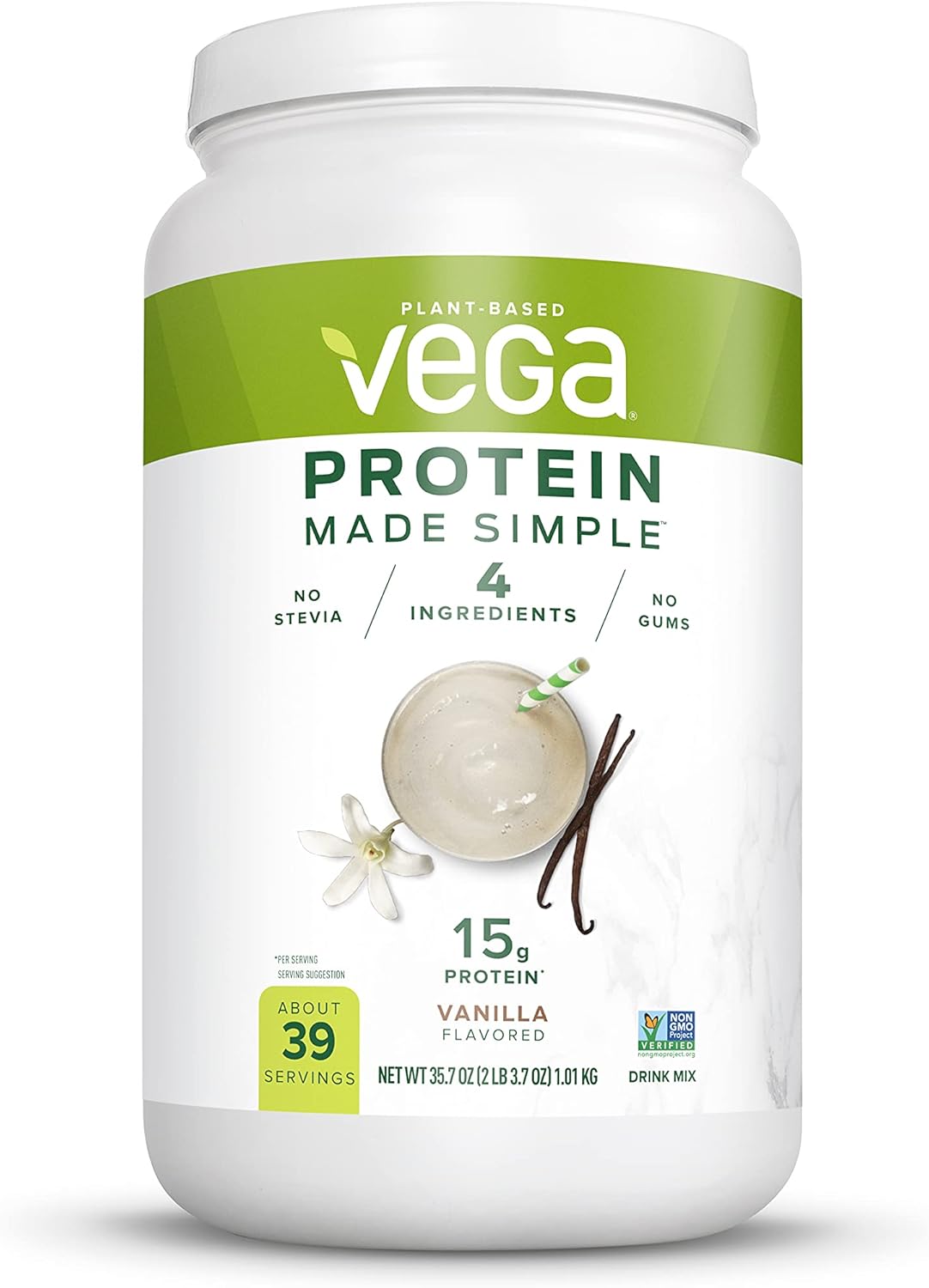 Vega Protein Made Simple, Vanilla, 39 Servings XL Tub - Plant Based Healthly Vegan Protein Powder with no Stevia, Dairy Free, Gluten Free, Vegetarian, 2.2 Pounds Pack of 2