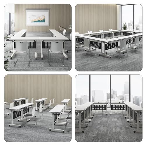 Conference Room Table,Mobile Folding Conference Table with Wheels,Flip Top Rolling Seminar Meeting Table Save Space Design for Office/Meeting Room/Classr (4PCS)
