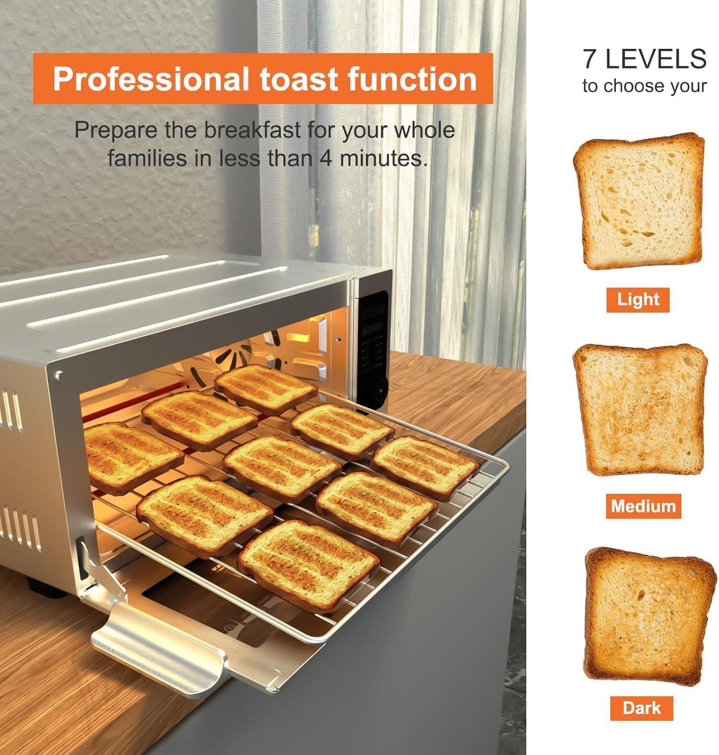 Air Fryer Toaster Oven Combo, Fabuletta 10-in-1 Countertop Convection Oven, Oil-Less Air Fryer Oven Fit 13" Pizza, 9 Slices Toast, 5 Accessories, 1800W, Dehydrate, Reheat, Bake