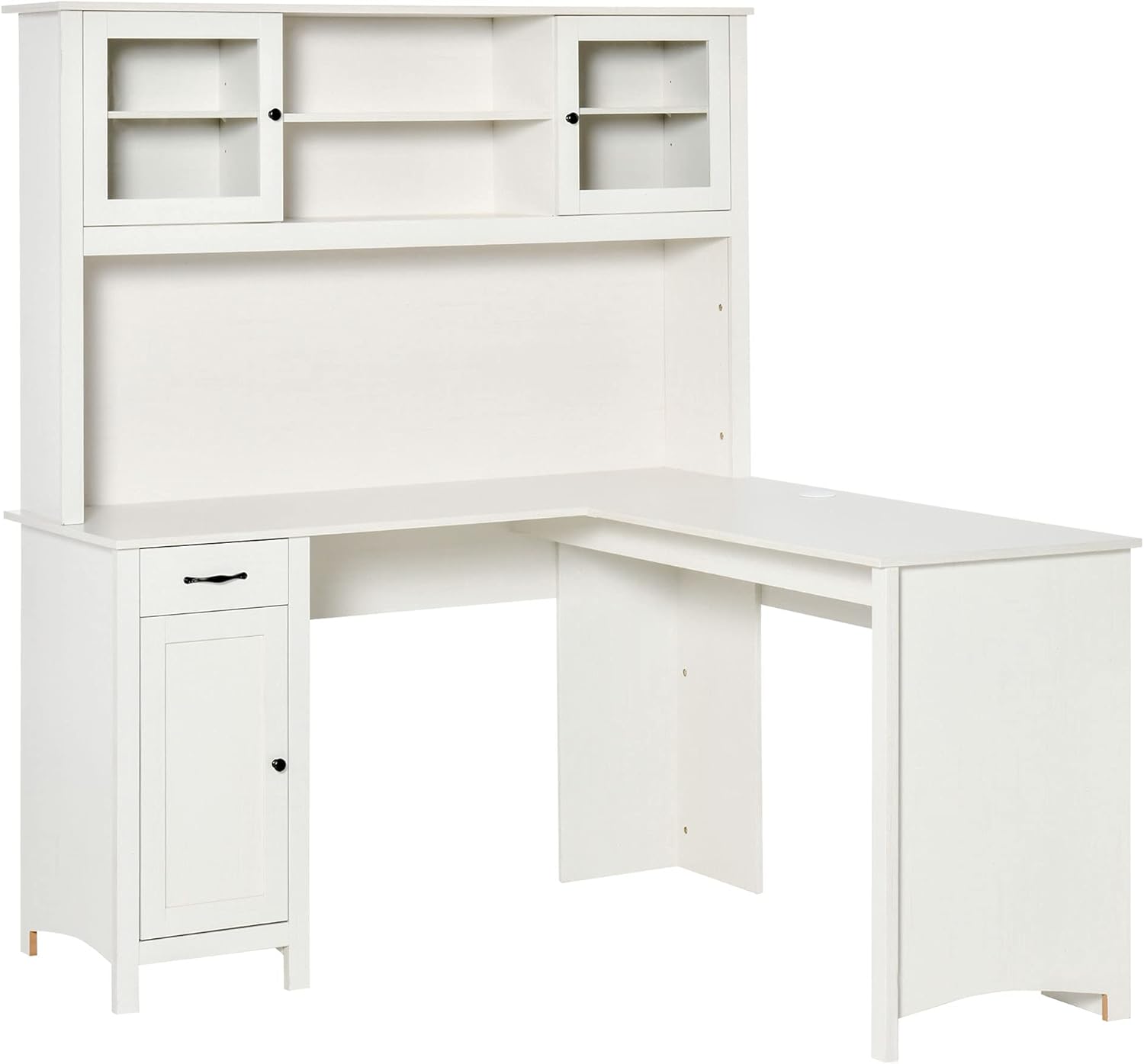 HOMCOM L-Shaped Desk with Hutch, Computer Desk with Drawers, Home Office Corner Desk Study Workstation Table with Storage Cabinets Shelves, Coffee