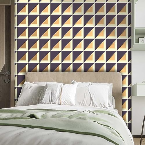 Cubicle Wallpaper Brown Wall Sticker Geometry Lattice Line Modern Home Decor No Extra Glue Needed (W) 118" X(H) 110"