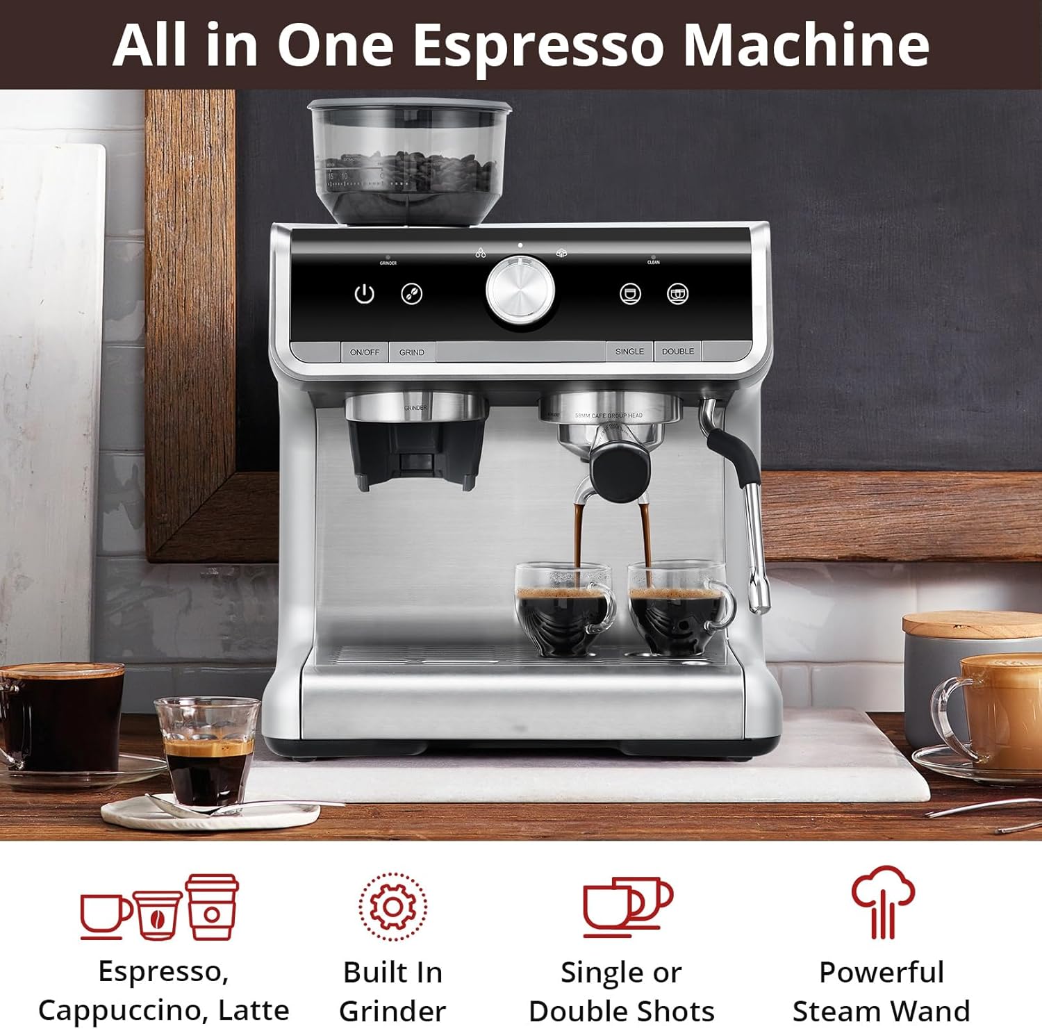 Espresso Machine with 20 Bar - Espresso Machines Brushed Stainless Steel, Professional Espresso Maker with Milk Frother Steam Wand, 2.8L Tank, for Cappuccino, Macchiato ,Latte, Gift for Dad or Mom