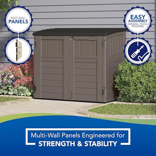 Suncast Outdoor Storage Shed for Backyard and Garden, Horizontal, 4' x 2.5', Stoney Grey - Portable Utility Deck and Cabinet for Tools, Equipment, and Garbage