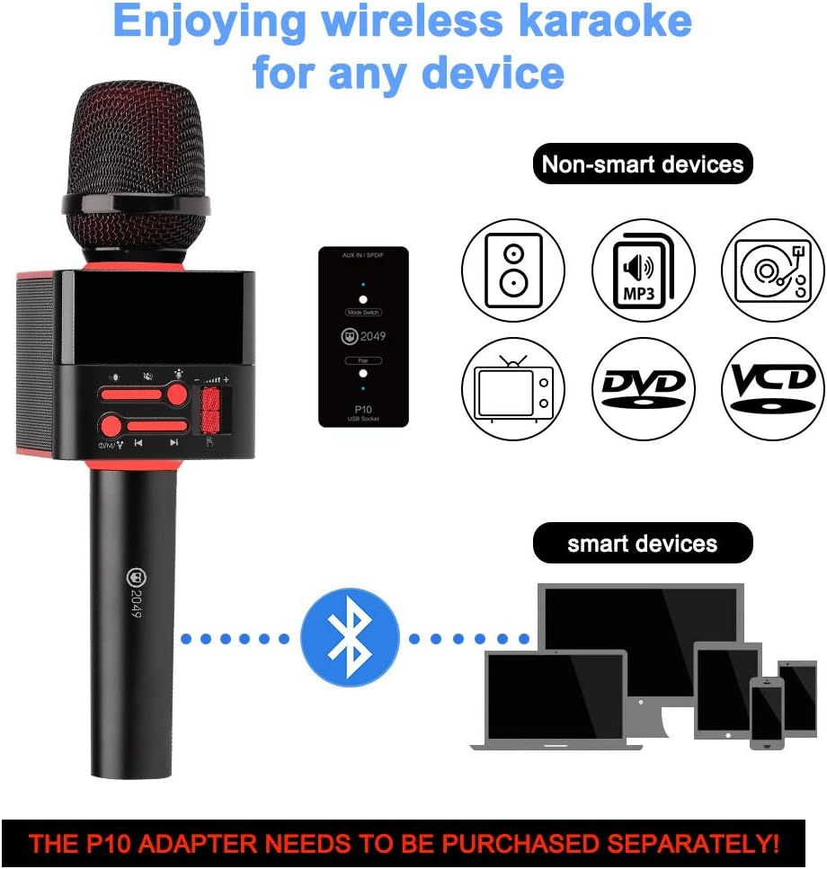 2049 X50 12w Cardioid Dynamic Karaoke Microphone, Handheld Wireless Bluetooth Karaoke Systems Karaoke Machine for Home/Outdoor/Party/Classroom/Wedding/Car Compatible with Smart phone/PC/Mp3/Mp4/TV