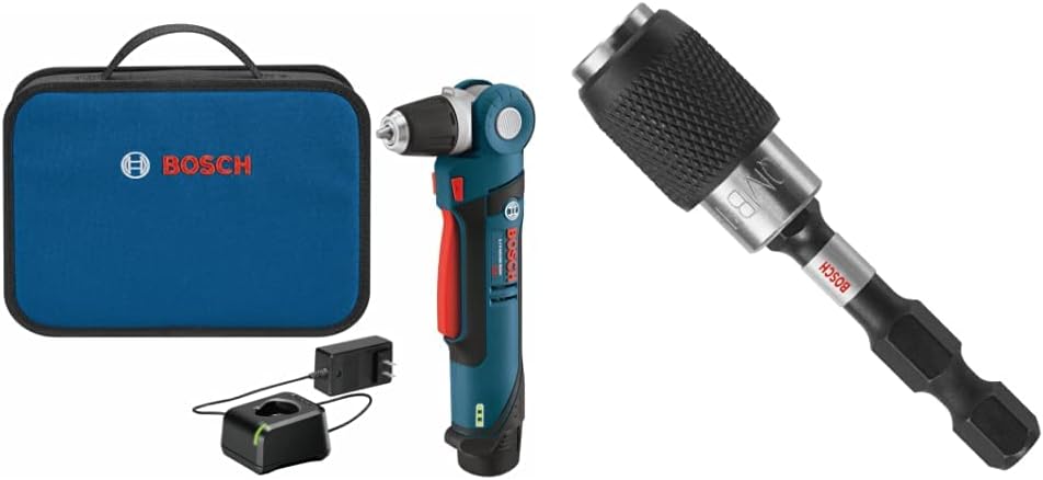 BOSCH PS11-102 12-Volt Lithium-Ion Max 3/8-Inch Right Angle Drill/Driver Kit with (1) High Capacity Battery and Charger , Blue