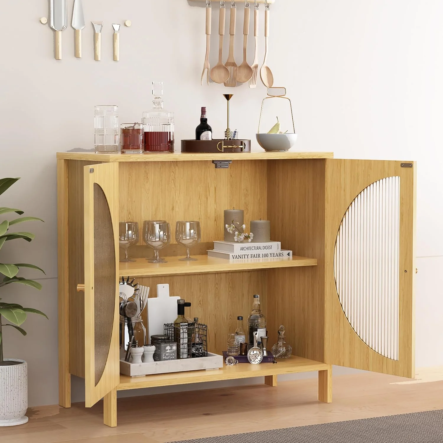 Sideboard Cabinet,Buffet Cabinet with Storage, Accent Storage Cabinet with Glass Doors, Cupboard Console Table for Living Room, Hallway, Dining Room, Entryway, 31.5X 15.7X 31.5 Inches
