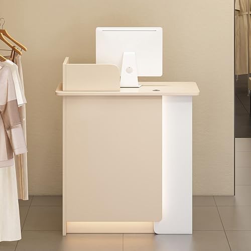 Reception Desk, Front Desk Reception Counter with Led Lights and Lockable Drawer, L-shap Checkout Counter, Portable Podium Stand, for Office, Beauty Salon, Lobby