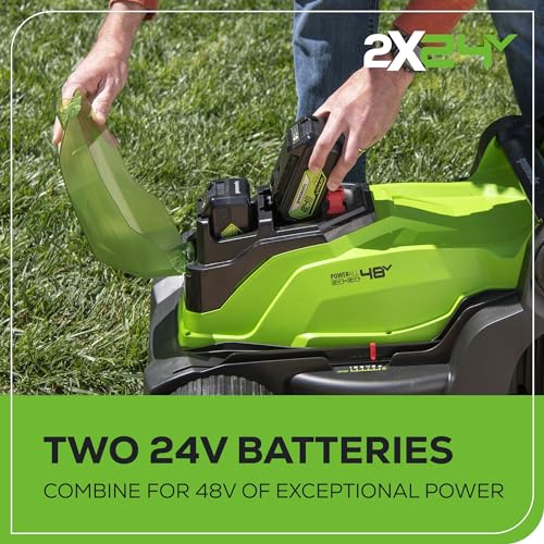 Greenworks 48V (2 x 24V) 17" Brushless Cordless (Push) Lawn Mower, (2) 4.0Ah Batteries and Dual Port Rapid Charger Included
