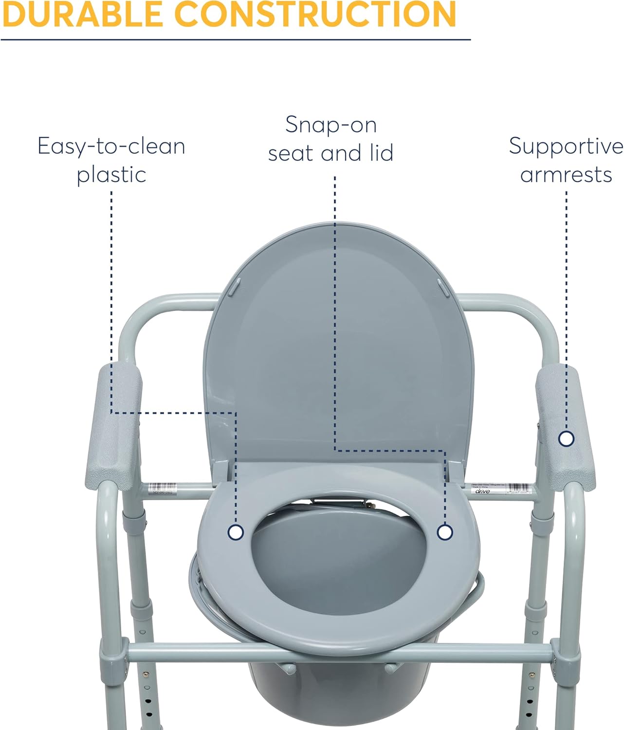 Drive Medical 10257RD-1 4 Wheel Rollator Walker with Seat, Steel Rolling Walker, Height Adjustable & 11148-1 Folding Steel Bedside Commode Chair, Portable Toilet