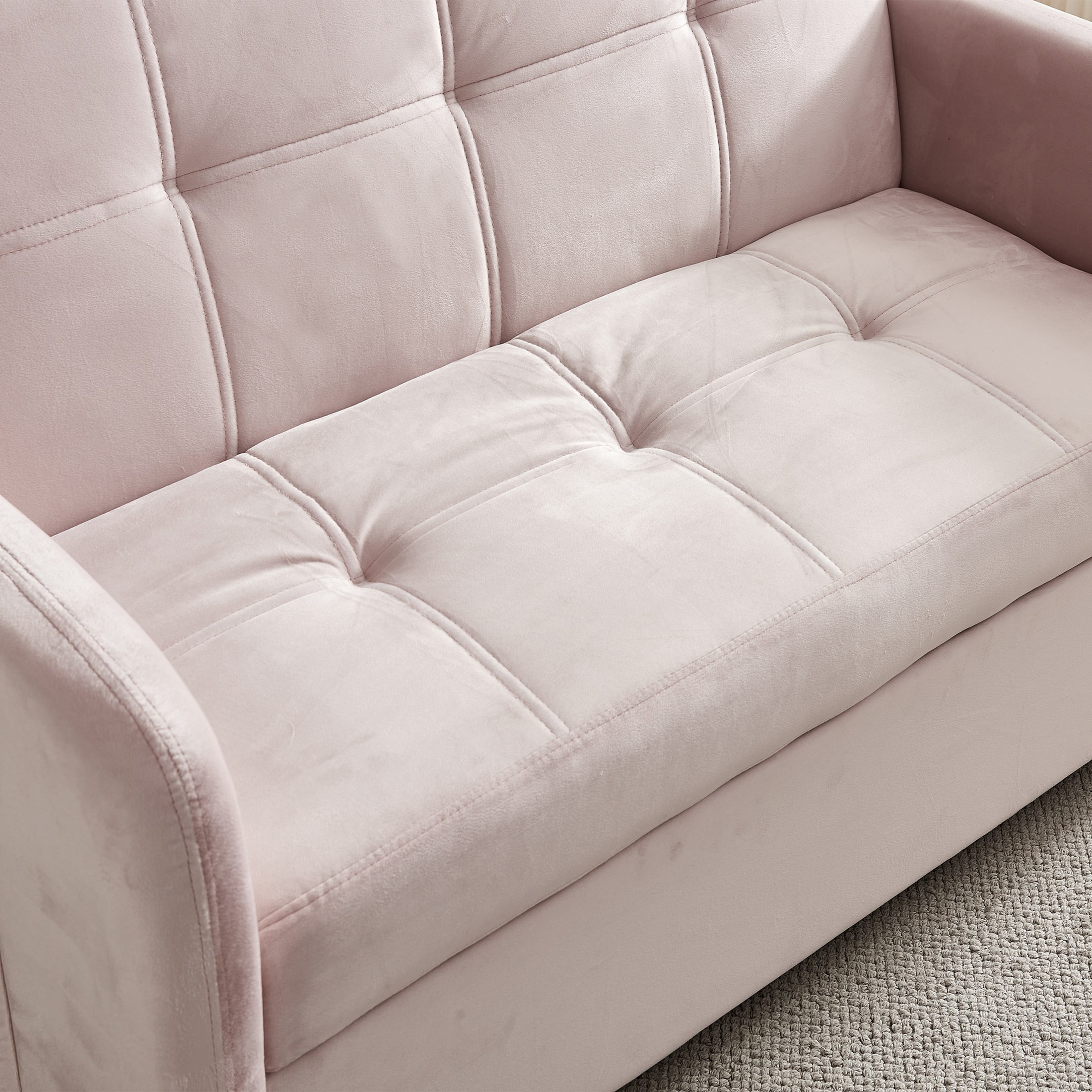 Noodeniya Convertible Sleeper Pull Out Sofa Bed with USB Port and Side Pockets, Velvet Loveseat Sofa Couch, Modern Sofa Bed for Small Space, Pink