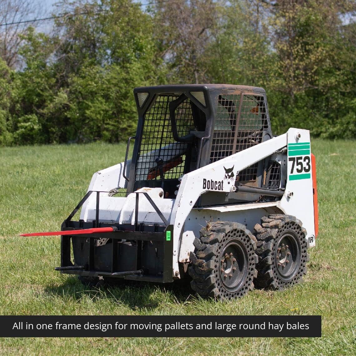 Titan Attachments Skid Steer Hay Frame Attachment with 43" Hay Spear and Stabilizers, Rate 4,000 LB, Quick Tach Tractor