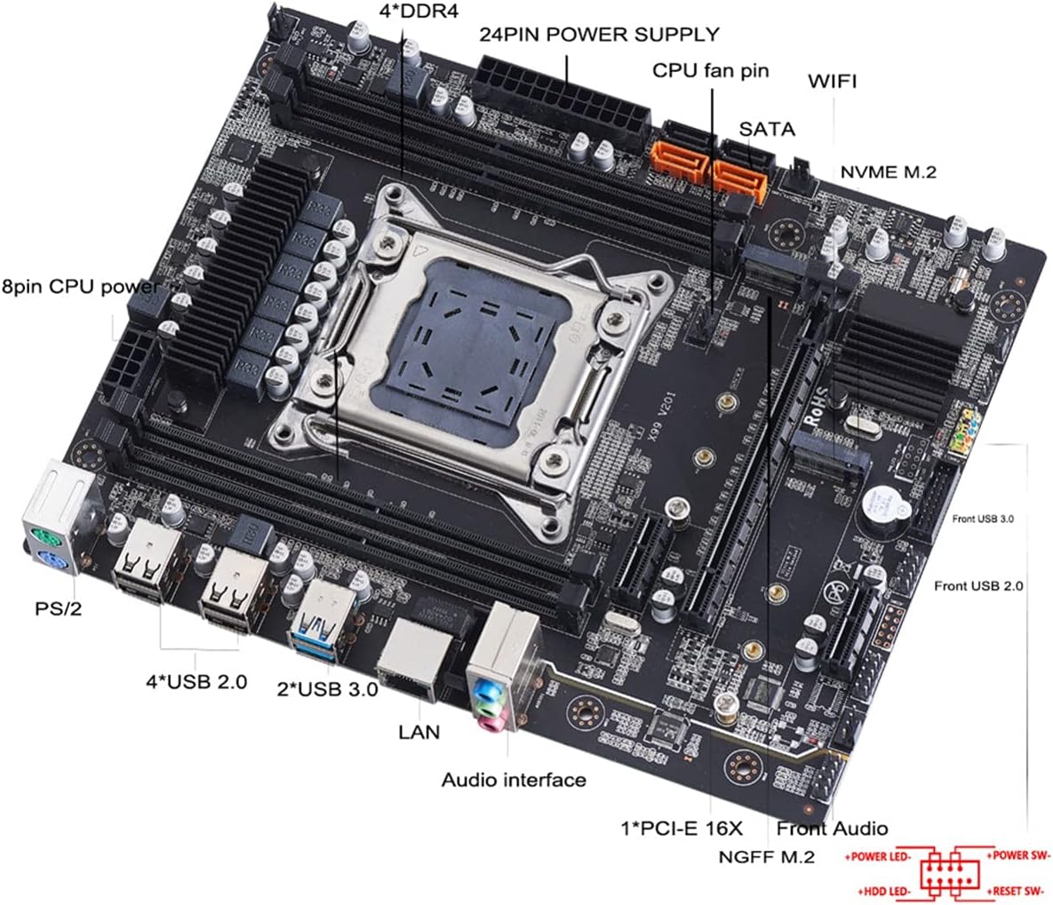 X99 Motherboard LGA2011-3 V3 V4 with Dual M.2 NVME Slot Support Four Channels DDR4 ECC 8 TF SATA3.0 USB3.0gaming Motherboard Combo
