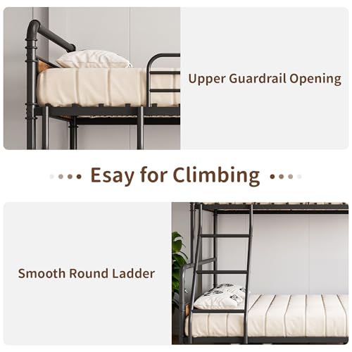 IDEALHOUSE Metal Bunk Bed Twin Over Twin, Twin Bunk Beds, Heavy Duty Twin Size Metal Bunk Bed with High Guardrail & Ladders, Convertible Bunk Beds for Kids Adults, No Box Spring Needed