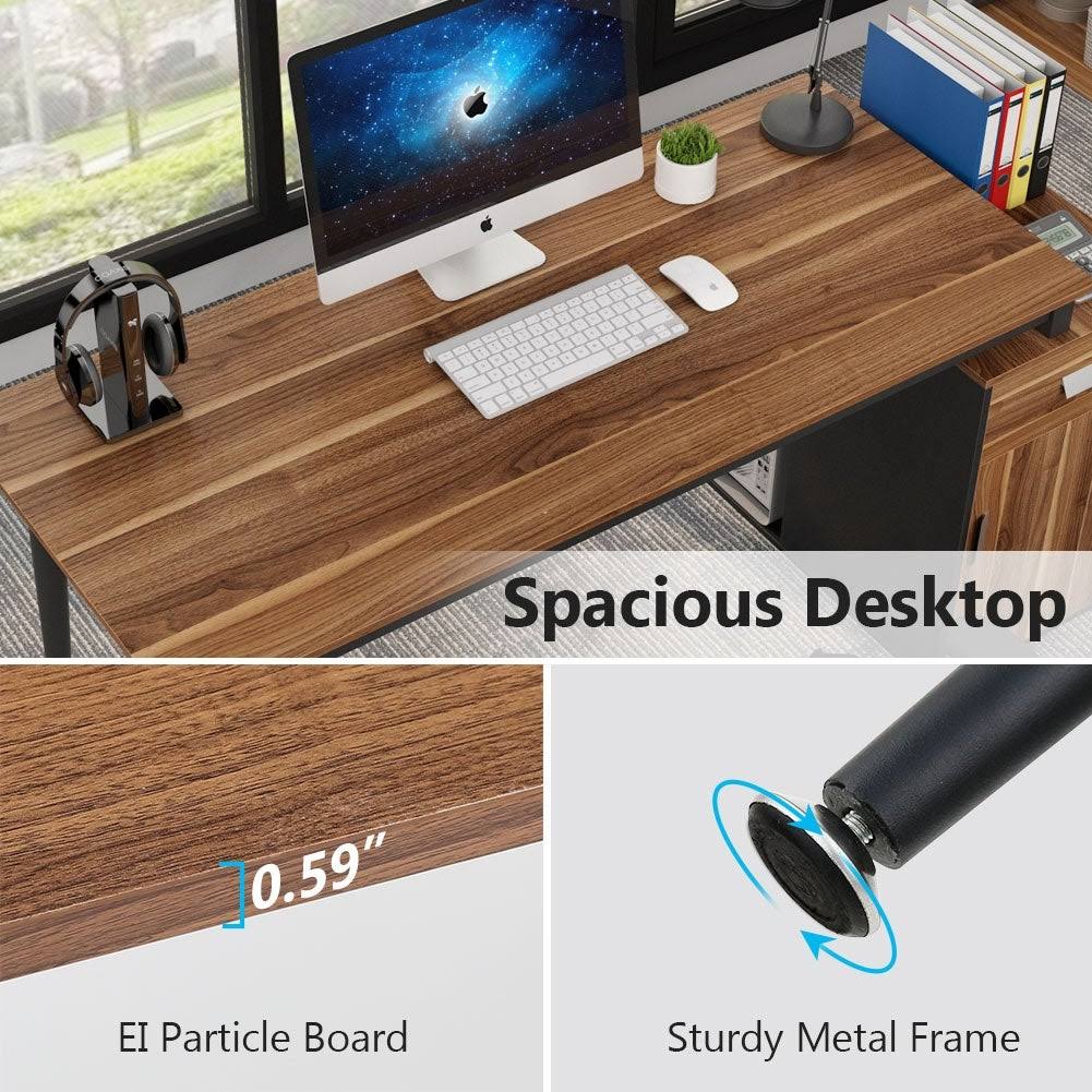 55 inch Computer Desk Modern Office Desk with Drawers and Storage Cabinet - Multi