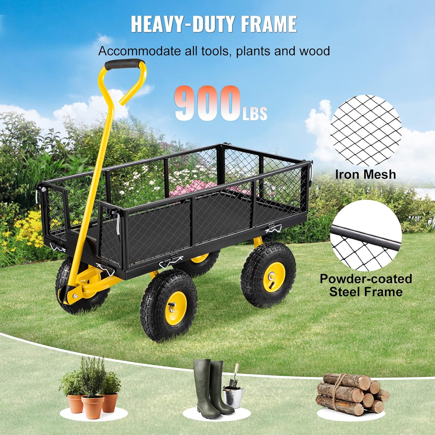 VEVOR 900 lb Steel Garden Cart Bundle with Suncast 15.5 Gallon Multi-Purpose Resin Cart