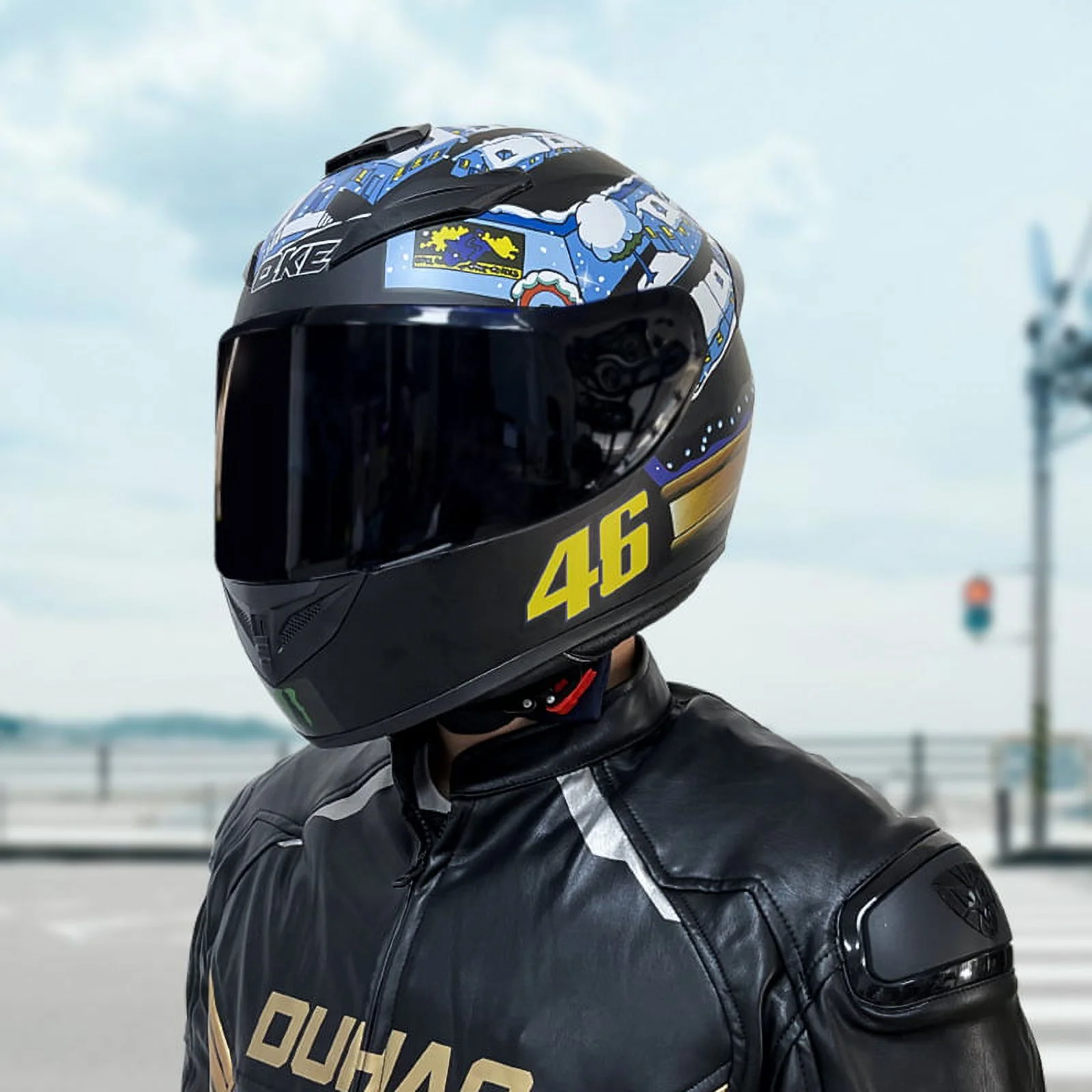 Motorcycle Helmets Full Face for Adult,Motorbike Street Helmet with Tinted Visors and Multiple Vents,Scooter Helmet Road Bike Helmet Unisex A7