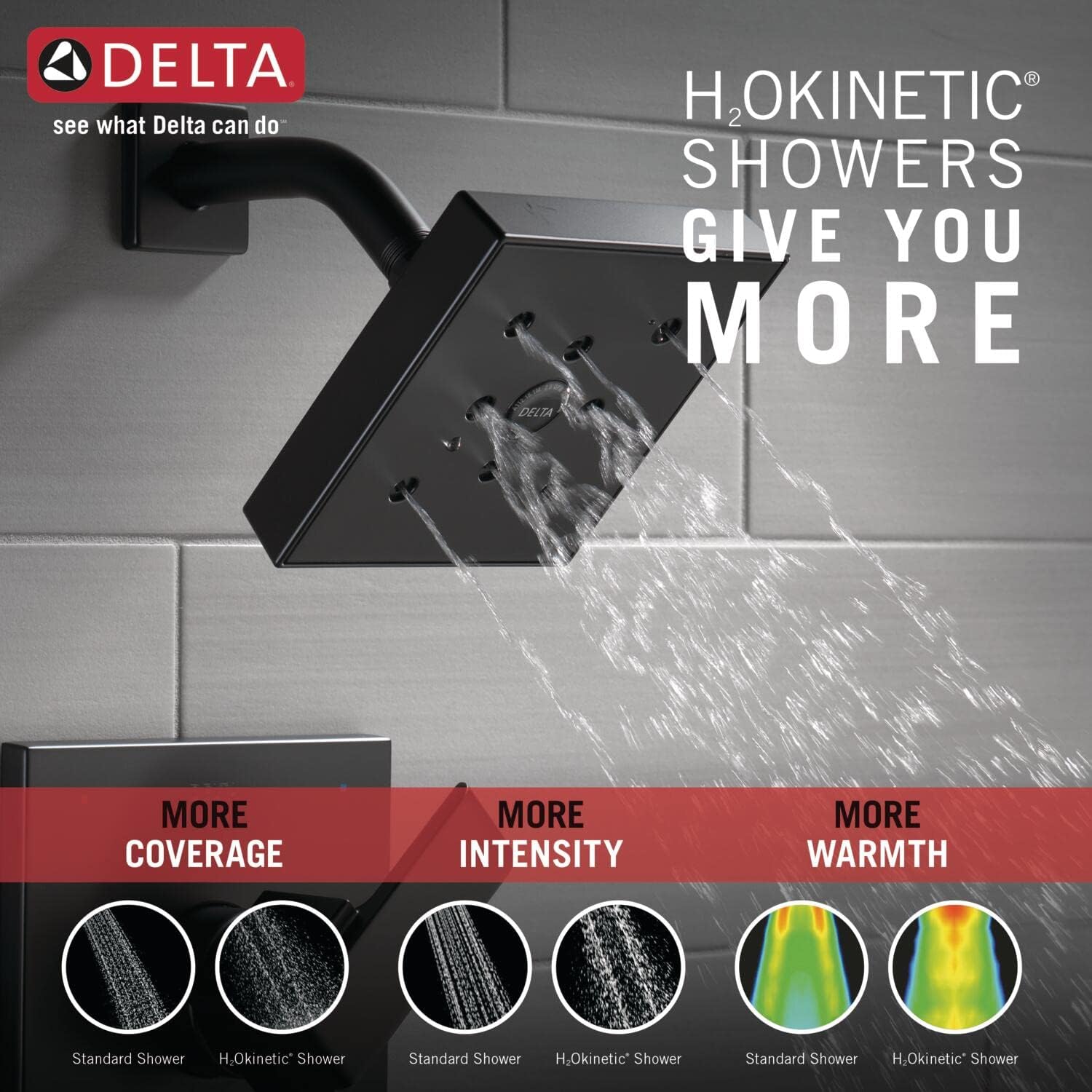 Delta Faucet Ara 14 Series Single-Function Shower Faucet Set, Single-Spray H2Okinetic Shower Head, Black Shower Faucet, Delta Shower Trim Kit, Matte Black T14267-BL (Valve Not Included)