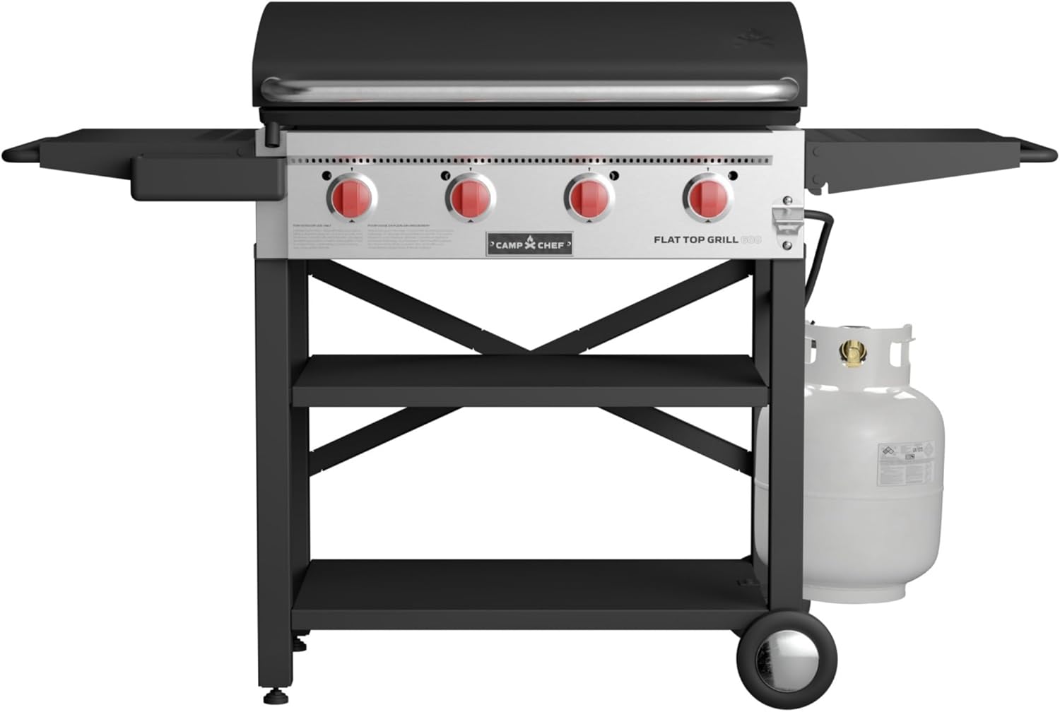 Camp Chef Flat Top 600 with Lid Hood - Flat Top Gas Grill with Griddle & Wind Deflectors for Outdoor Cooking Equipment