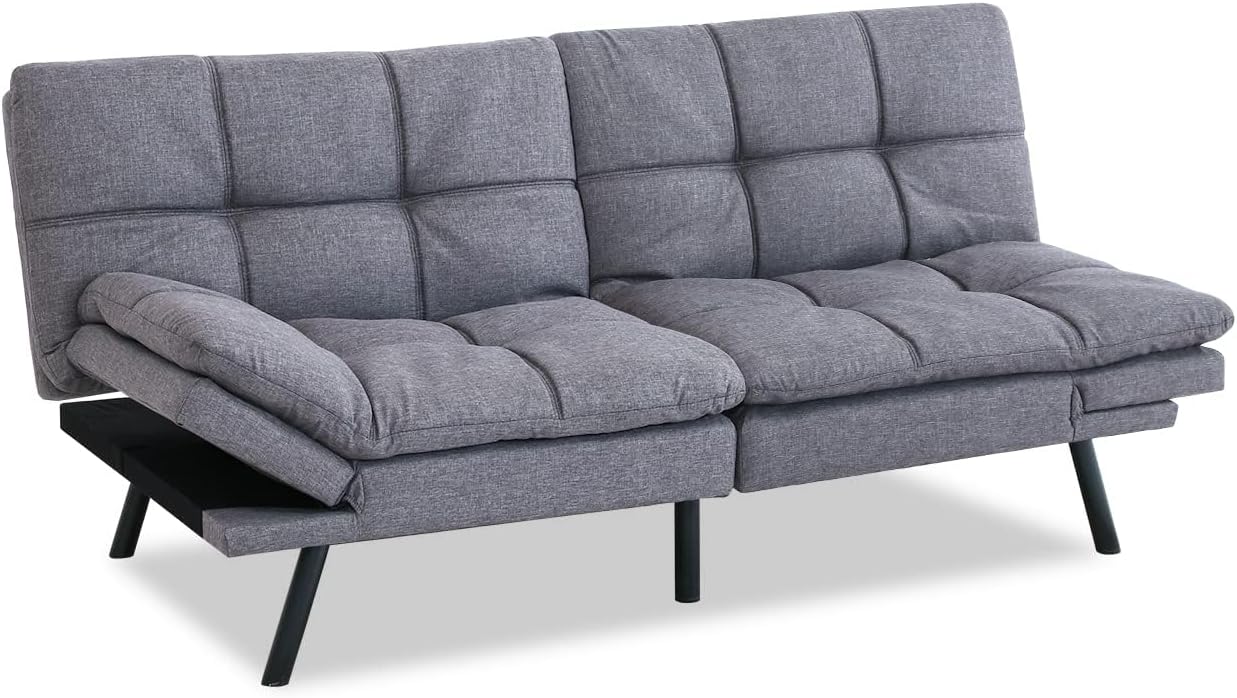 Bed,Grey Linen Futon Couch Small Foldable Loveseat Sofas