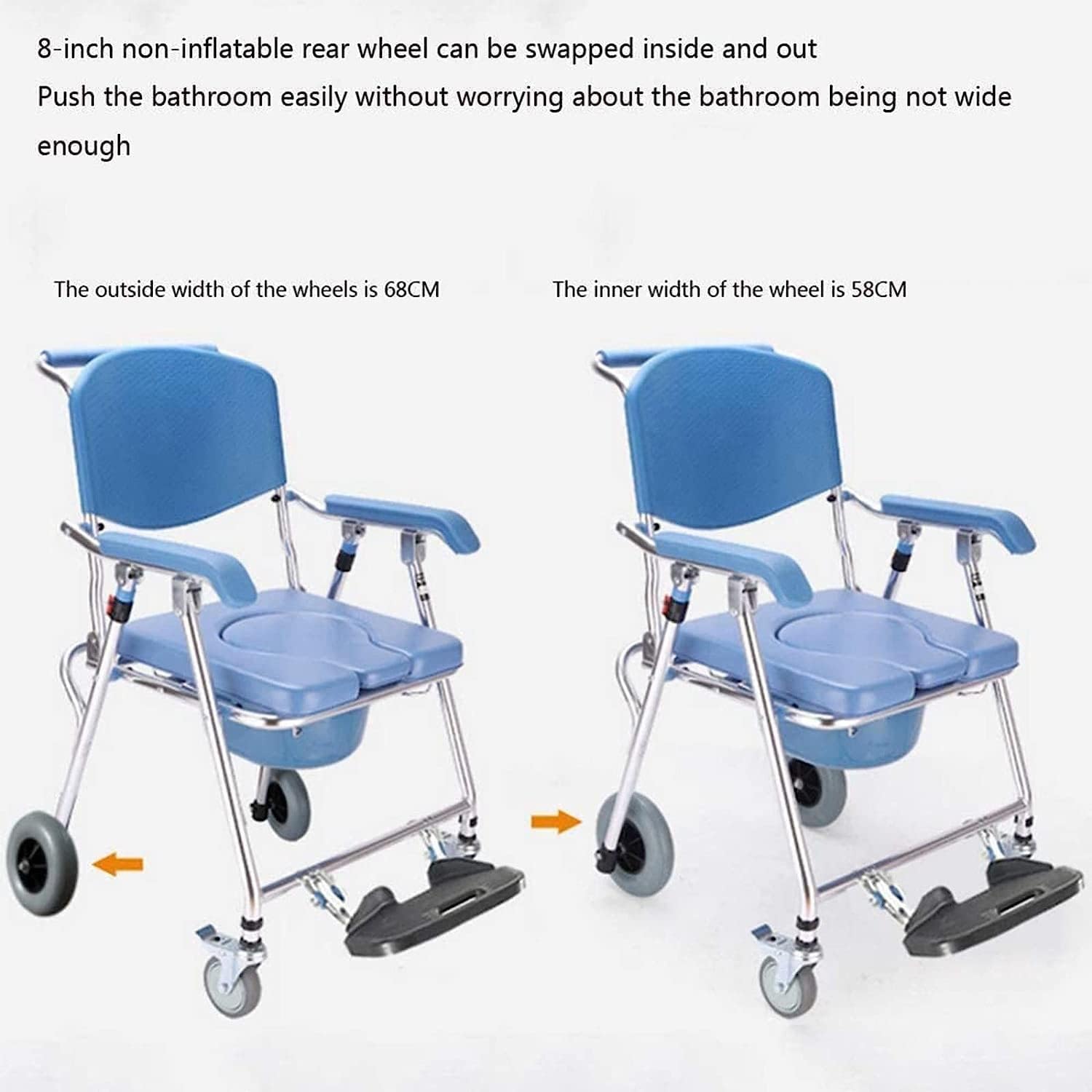 MaGiLL Toilet Wheelchair - Aluminium Shower Commode Chair with Detachable Bucket - for Elderly Seniors Disabled Pregnancy Comfort - Bedside Commode with Wheels - Wheelchair with Toilet Seat A (A)