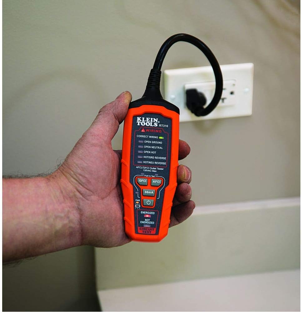 Klein Tools RT310 Receptacle Tester, AFCI and GFCI Outlet and Device Tester for North American AC Electrical Outlet Receptacles