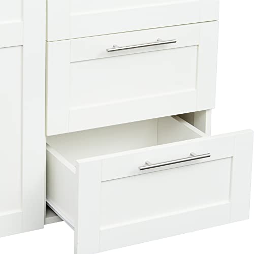 Kitchen Pantry Storage Cabinet, Tall Cabinet with 2 Doors and 2 Drawers, Freestanding Cupboard with Adjustable Shelves, Utility Pantry for Kitchen, Dining Room (White)