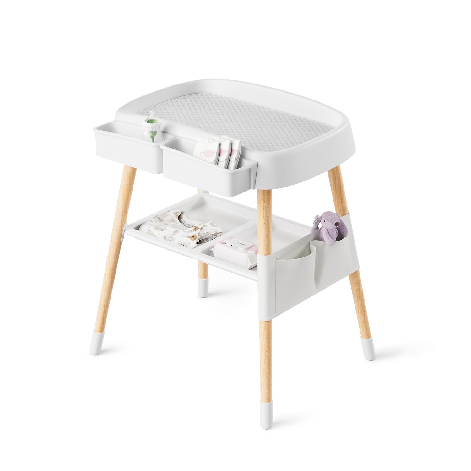 Portable Baby Changing Table Dresser Waterproof Diaper Changing Table Pads Height Adjustable Baby Changing Station for Infant and Newborn(White)