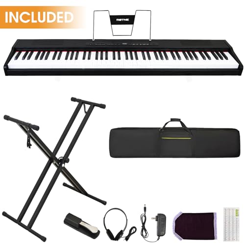 Digital Piano 88 Key Semi Weighted Keyboard, Piano Keyboard 88 Key for Beginners with Lighted Up Keys, Portable Electric Piano with Adjustable Stand,Carrying Case,Sustain Pedal,Headphone (Black)
