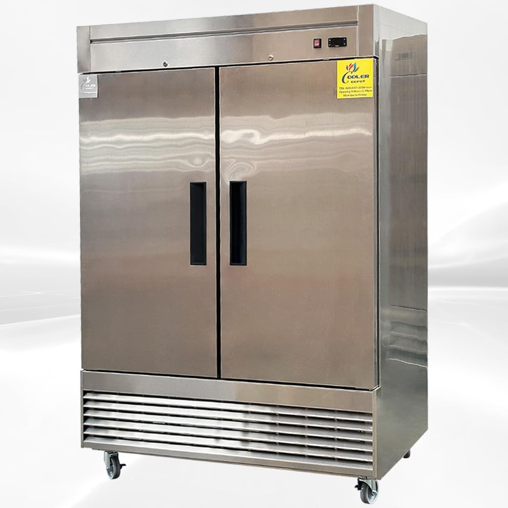 Commercial Freezer 2-Doors Solid Upright Reach in Two Section Stainless Steel NSF 54" Width, Capacity 47Cuft, Restaurant Quality Kitchen -8°F Cold al32Adup1