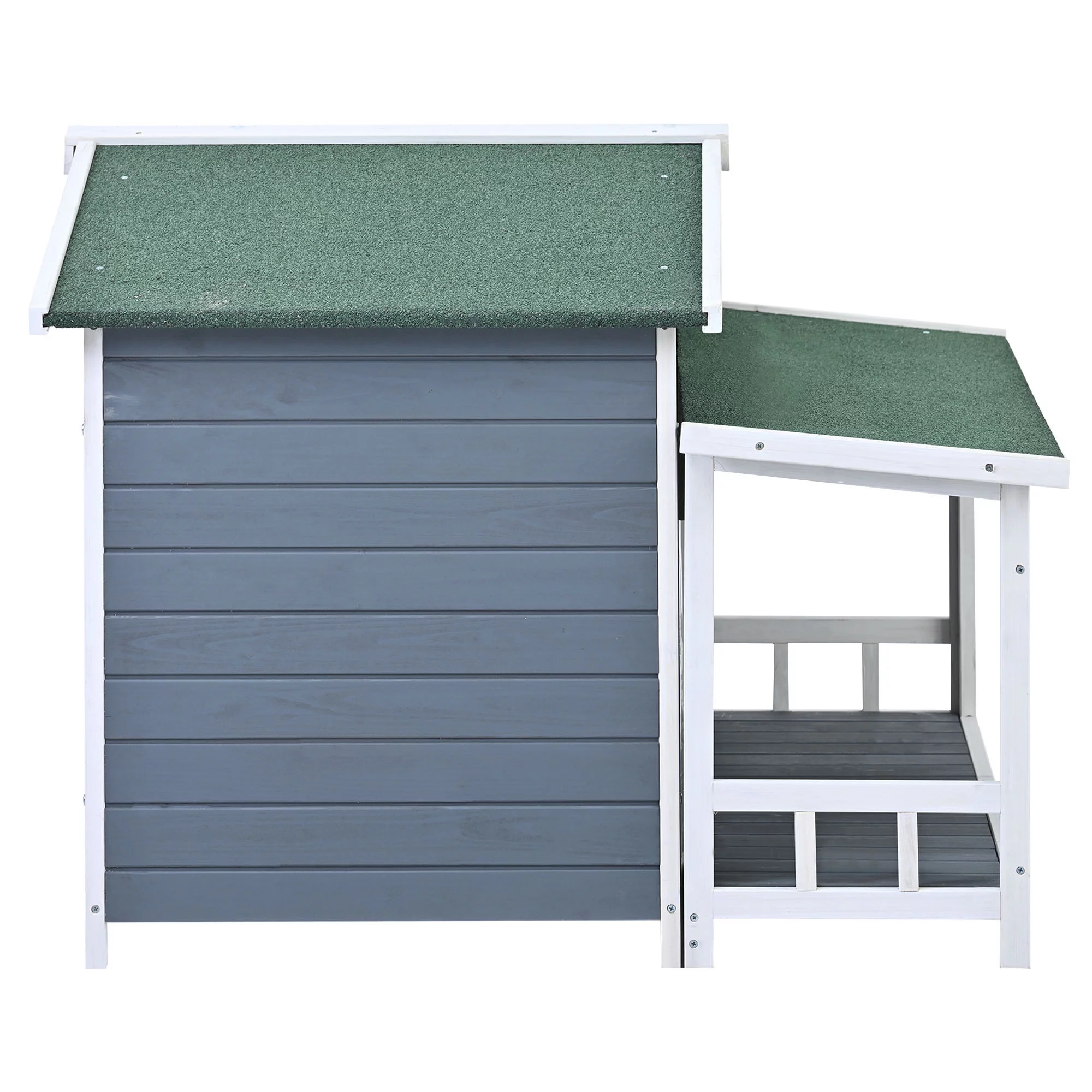 Soges 47" Large Wooden Dog House Outdoor, Pet Log Cabin Home With Porch Deck for Large/Medium Dogs, Gray&Green
