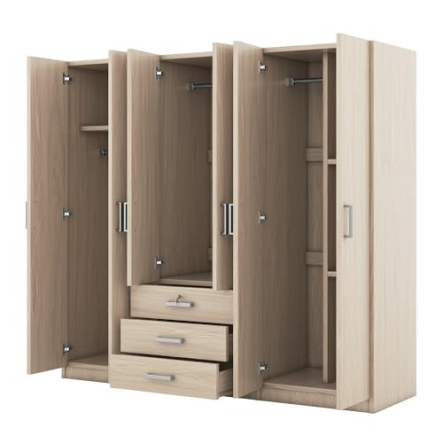 67.9" H Large 4 Doors Armoire Wardrobe Closet with Mirror, Freestanding Closet Wardrobe Clothes Cabinet Organizer with Locking Drawer, Shelves and Hanging Rod, Wooden Bedroom Armoires, White