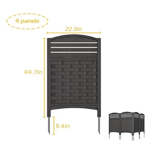 ADDOK Air Conditioner Fence Privacy Screen,Resin Outdoor Privacy Vinyl Fence,4 Panels Trash Can Enclosure,45" (H) x 22" (W) Per Pool Equipment Enclosure with Metal Stake