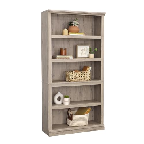 Sauder 5 Tier Book Shelf Wooden Bookcase Multipurpose Bookshelf for Home Office, Living Room, in Chalked Chestnut