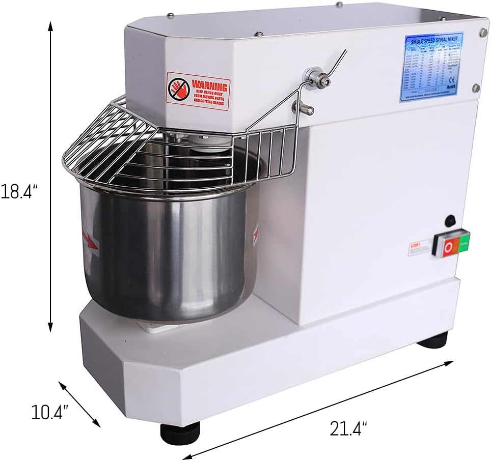 Hakka Commercial Dough Mixer, 5 Qt Spiral Mixer Food Mixer Machine Dual Rotating Dough Kneading Machine with Food-grade Stainless Steel Bowl, Security Shield & Timer