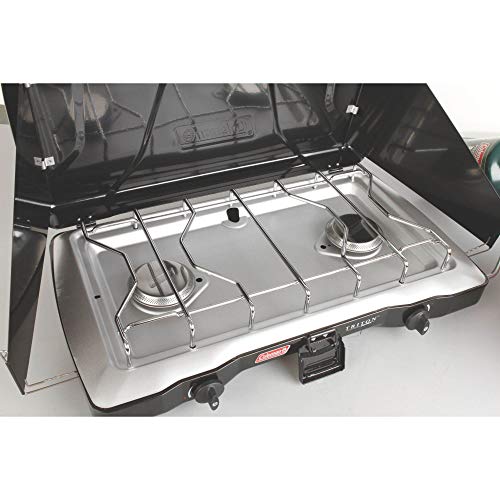 Coleman Triton 2-Burner Propane Stove, Portable Camping Cooktop with 2 Adjustable Burners & Wind Guards, 22,000 BTUs of Power