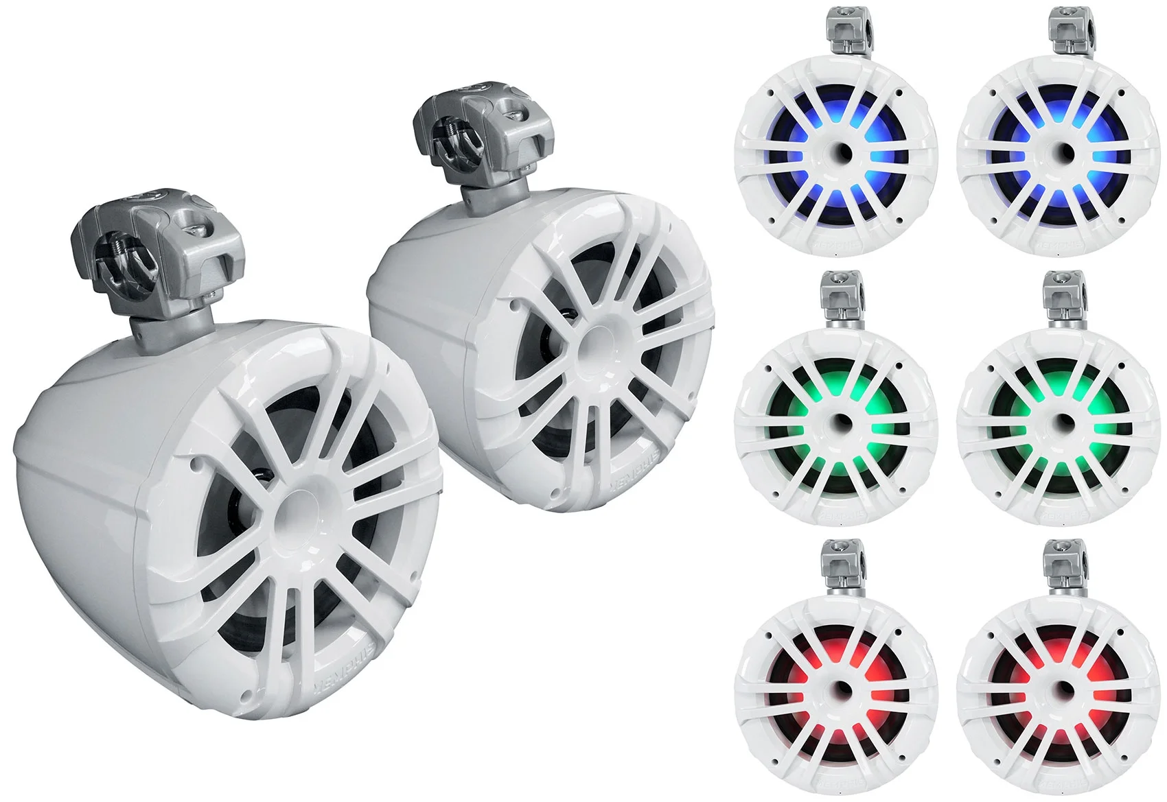 (4) Memphis MXA82TW White 8" Marine Wakeboard Tower Speakers+Single-Din Receiver