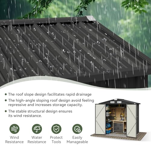 Aoxun 6x3.9 FT Shed with Base Metal Outdoor Storage Shed Garden Shed with Lockable Doors Tool Shed Bike Shed for Backyard, Patio, Poolside (Brown)