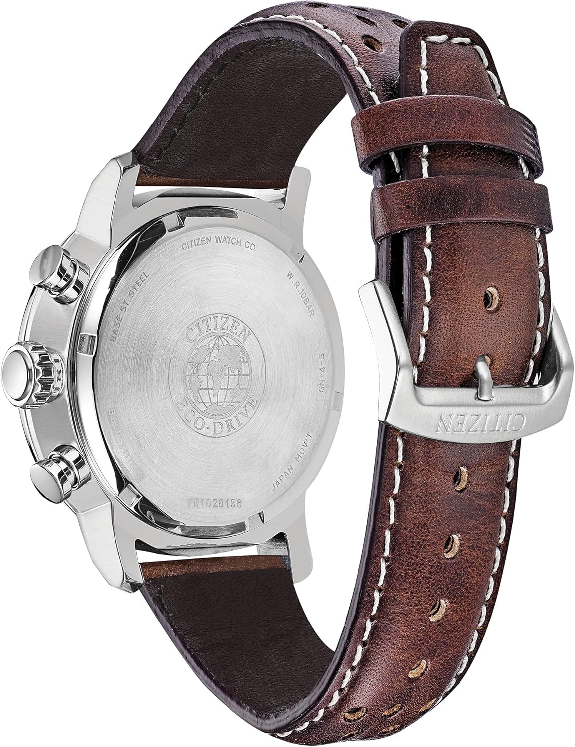 Citizen Men's Eco-Drive Weekender Brycen Chronograph Watch in Stainless Steel, Brown Leather strap, Blue Dial (Model: CA0648-09L)