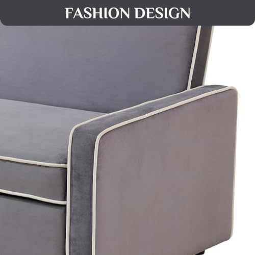 3 in 1 Convertible Sleeper Sofa Couch with Pullout Bed, Modern Flannel Pull Out Love seat Sofa, 2 Seater Futon Loveseat Couch Bed for RV, Living Room, Bedroom and Small Space (Grey)