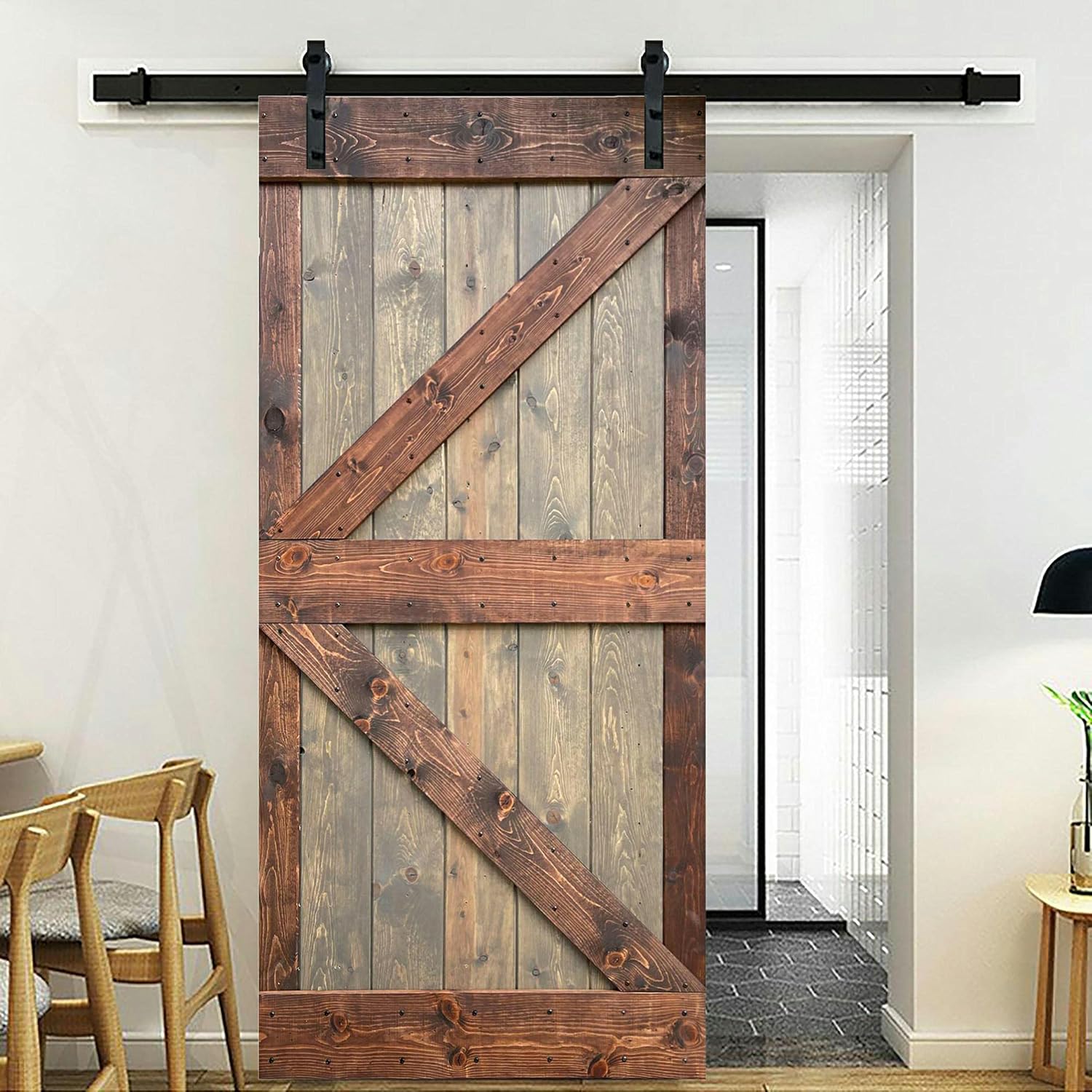 28/36/38/42inx 84in K Series Knotty Pine Wood Interior Sliding Barn Door Slab (38in.X84in., Brown/Walnut)