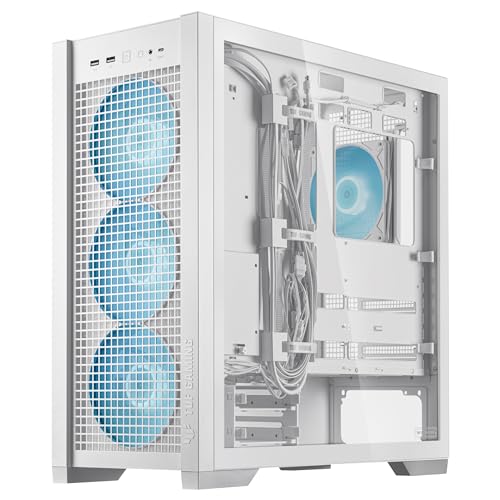 ASUS TUF Gaming GT302 ARGB ATX Mid-Tower PC Case – Four 140 x 28 mm ARGB Fans for High Airflow, Interchangeable Tempered Glass or Mesh Side Panels, Supports BTF Hidden-Connector Motherboards | White