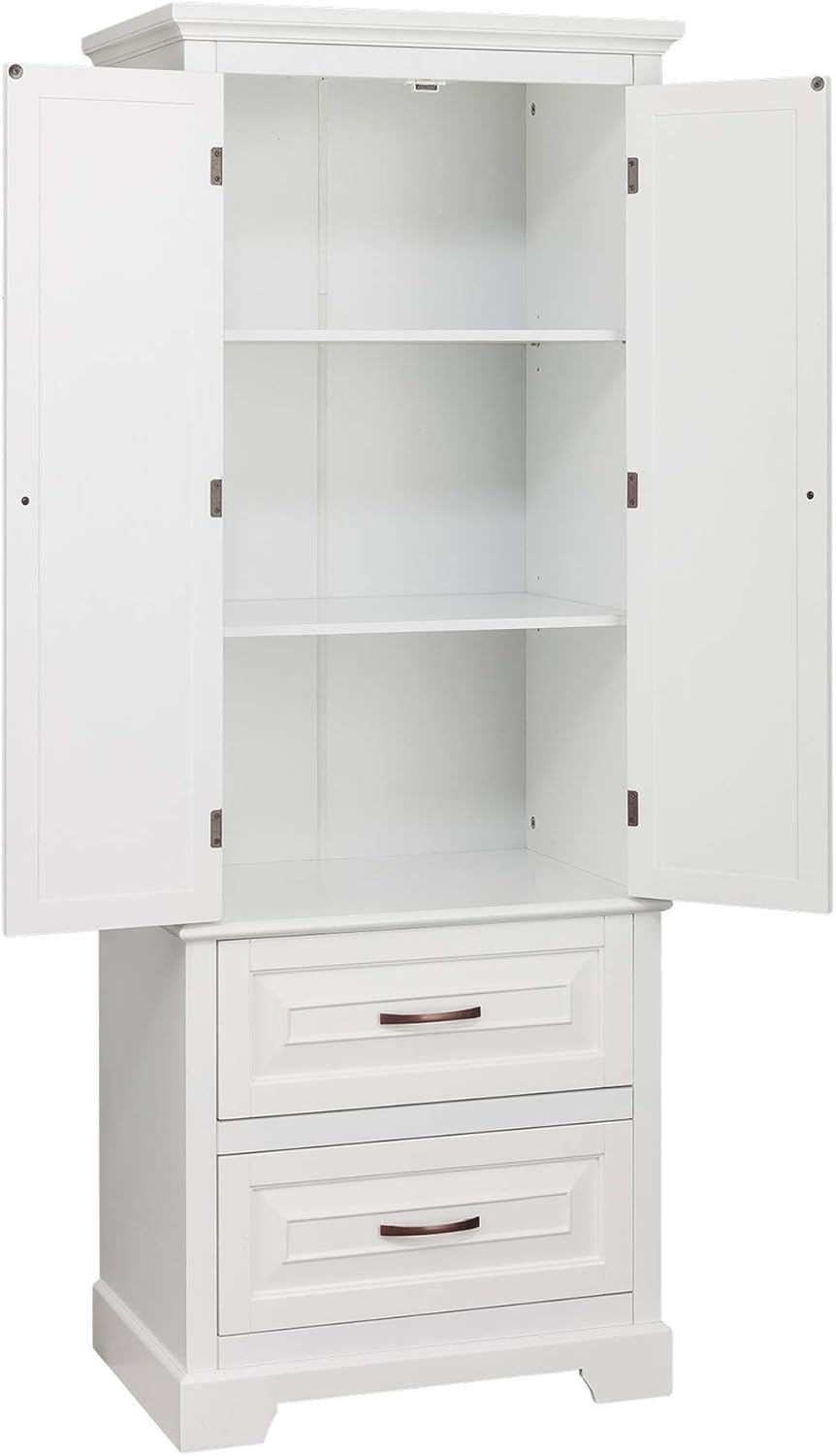 Elegant Home Fashions St. James Bathroom Storage Linen Cabinet, White